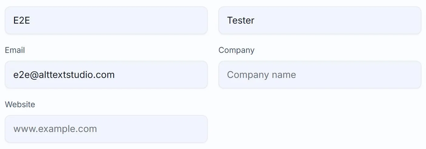 The Email field in the Profile card on Alt Text Studio's My Account page, outlined in red and holding the account's current address