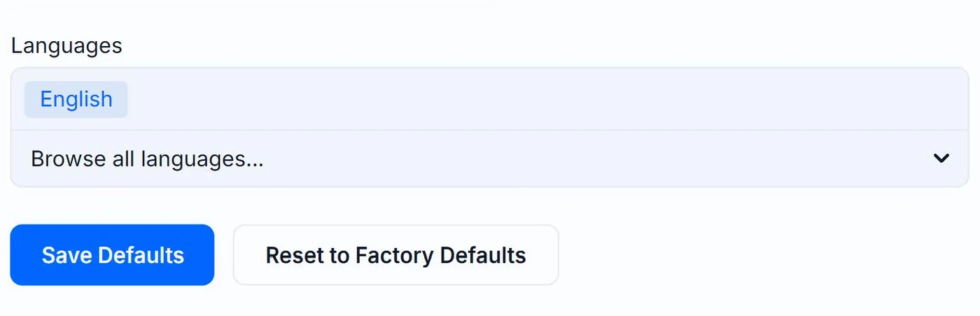 The Reset to Factory Defaults button at the bottom of the Generation Defaults card on Alt Text Studio's My Account page, outlined in red beside the Save Defaults button