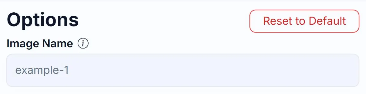 The Reset to Default button in the header of the Alt Text Studio Options panel, outlined in red with a click indicator on it